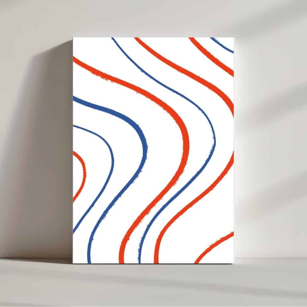 Wavy Red and Blue Rhythm Lines – Boho Canvas Wall Art ()