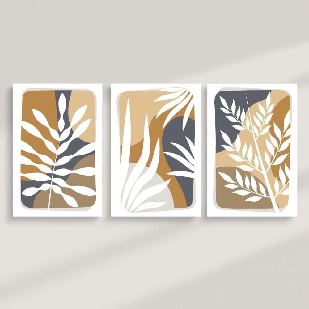 White Tropical Leaves on Earth Tones – Boho Canvas Wall Art ()