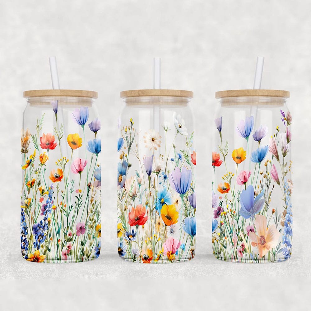 Wildflower Meadow Symphony – Boho Clear Glass Can ()