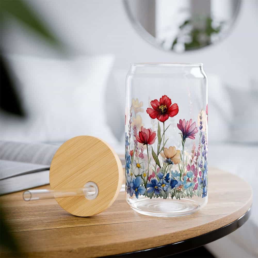 Wildflower Meadow in Bloom – Boho Clear Glass Can ()