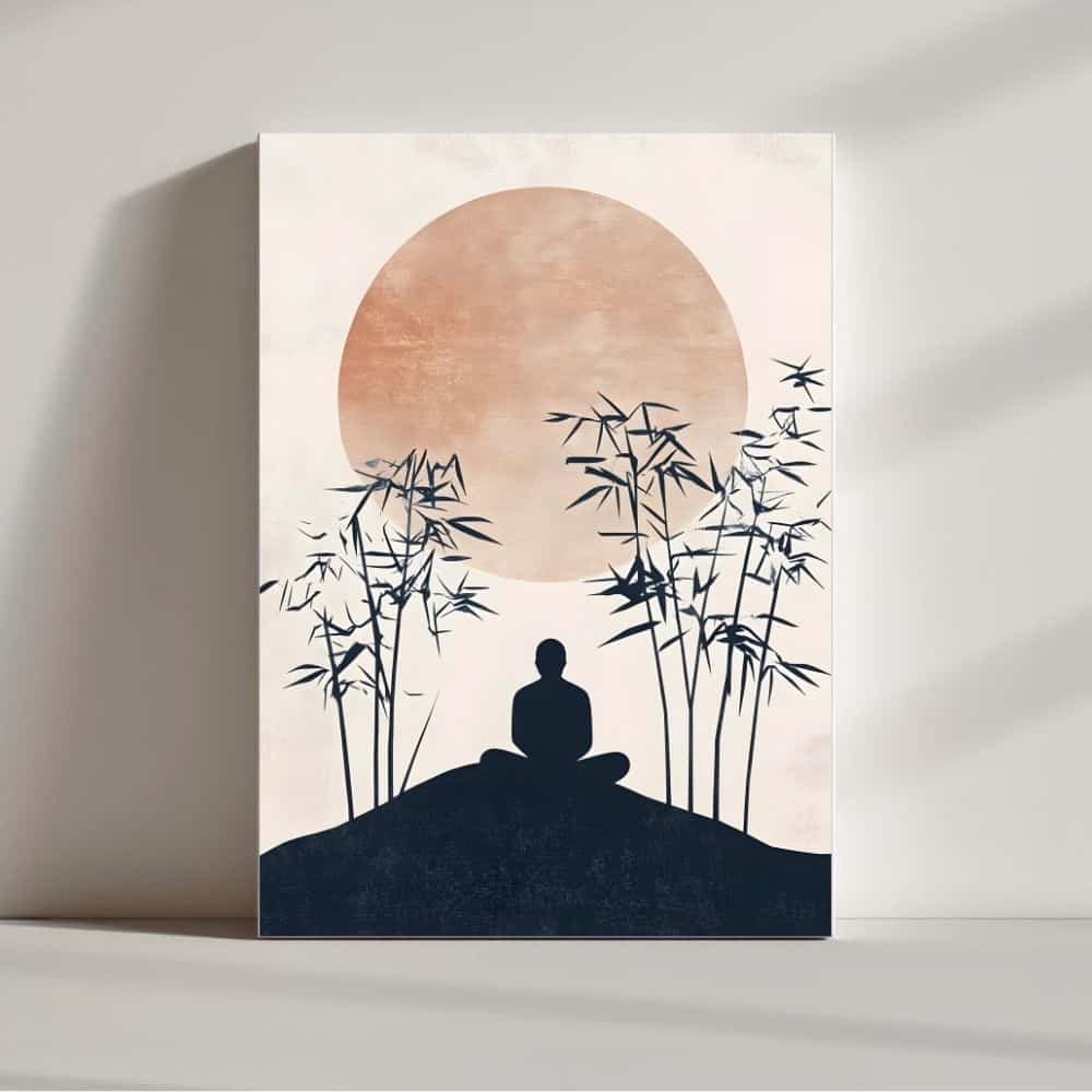 Zen Moon Meditation – Boho Canvas Wall Art ()