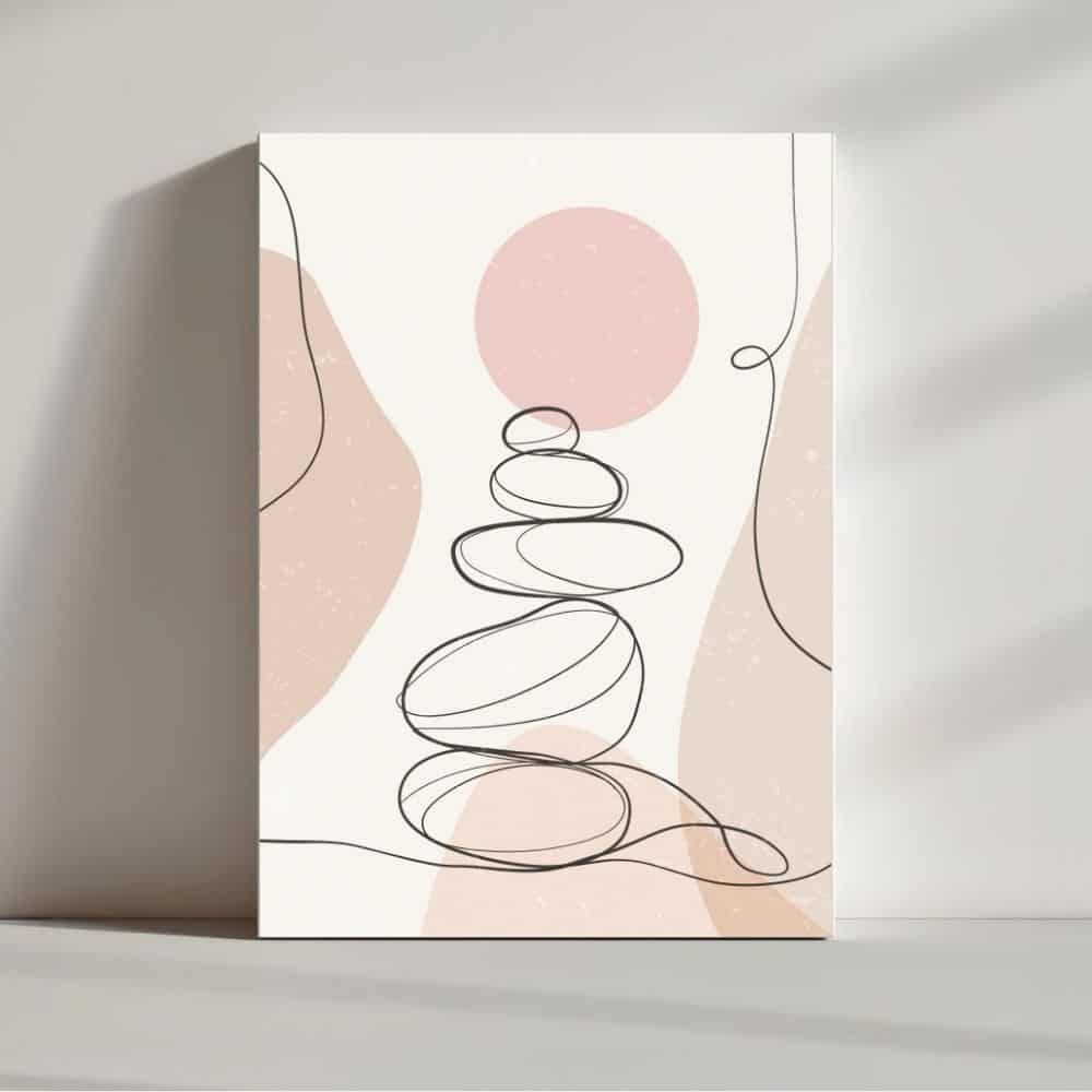 Zen Pebble Harmony in Pink Glow – Boho Canvas Wall Art ()